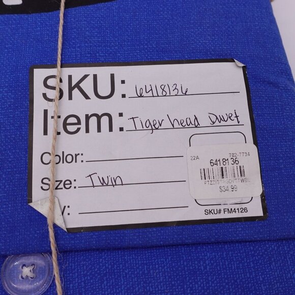 NWT Pottery Barn Kids Zio Ziegler Tiger Head Duvet Cover Twin Size Blue Art - Picture 5 of 6